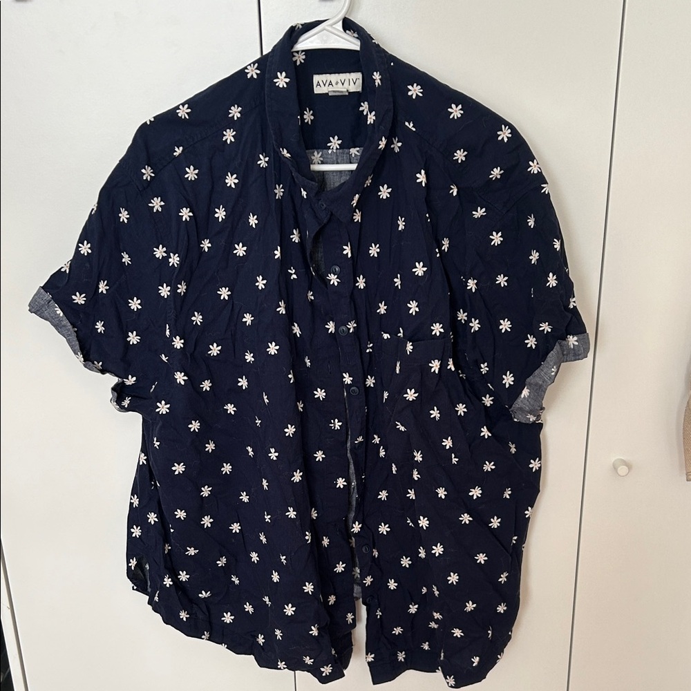 Target Ava & Viv Navy button up Shirt with White Floral Pattern
